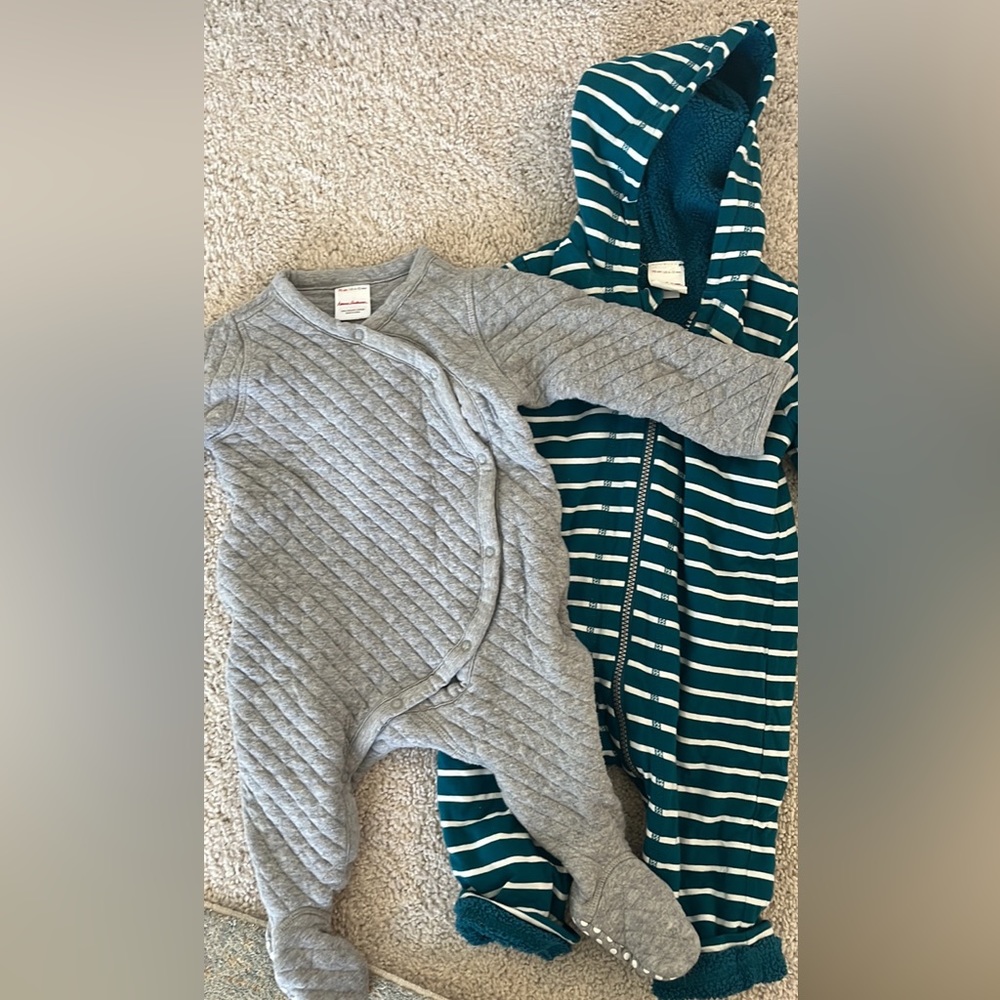 Two Hanna Andersson quilted one-pieces 6-12 mos